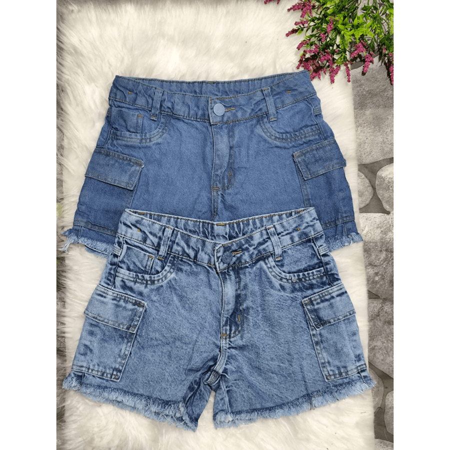 Short Infantil Cargo Com Bolsos Nas Laterais Menina Blogueira Juvenil Ajustavel