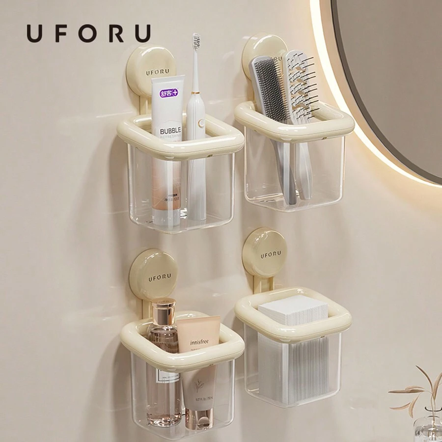 UFORU Advanced Bathroom Suction Cup Wall-Mounted Household Toilet Storage Rack Hand-Drawn Face Towel Storage Box - Multicolor - View 1