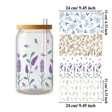 4 piezas Pegatinas de la serie minimalista de flores UV DTF para hojas impermeables de pegatinas para tazas de vidrio Libbey de 16 oz, tazas decorativas, útiles escolares, manualidades y suministros de arte DIY, pegatina de transferencia