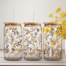 4 piezas Pegatinas de la serie minimalista de flores UV DTF para hojas impermeables de pegatinas para tazas de vidrio Libbey de 16 oz, tazas decorativas, útiles escolares, manualidades y suministros de arte DIY, pegatina de transferencia