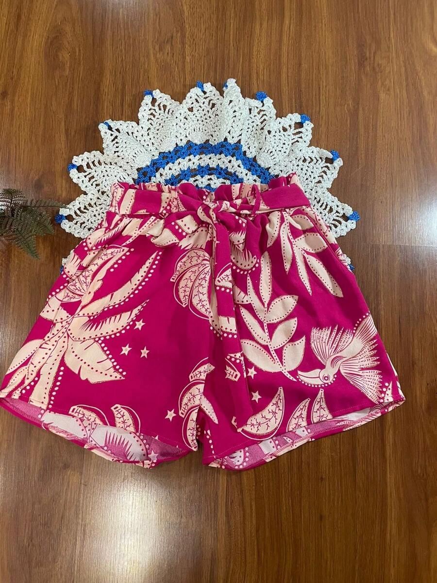 Belala Moda New Shorts With Belt And Elastane, With Print - 玫紅色 - 查看 1