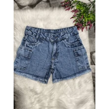 Children's Cargo Shorts With Side Pockets For Girls, Bloggers, Youth, Adjustable - Medium Wash - View 2