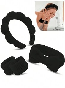 1/2/3/4PCS Optional,Solid Shower Headband , Shower Wristband,Solid Shower Headband And Shower Wristband Set - Black - View 5