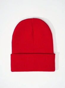 1pc Y2K Style Acrylic Plain Knitted Beanie Hat, Outdoor Cold Weather Casual Warm Cap For Daily Commute Halloween Fall Outfit - Light Board - View 50