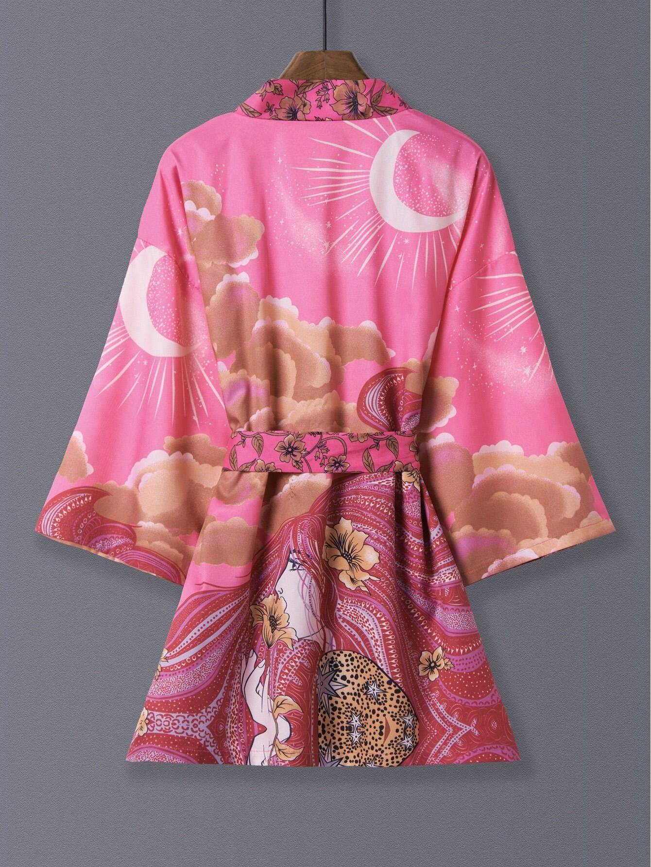 Streetwear Style 3D Print Loose Haori Cover Up, Kimono Inspired Short