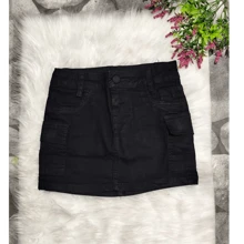 Aia Cargo Jeans For Kids, Black And Beige With Side Pockets, Adjustable Waist, Blogger - 黑色 - 查看 2