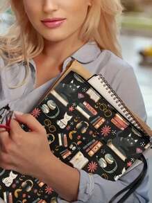 Cute Cat Canvas Book Cover With Zipper - Washable Paper Book Cover With Pocket - Perfect Gift For Women And Girls Back To School, School Supplies - Multicolor - View 3