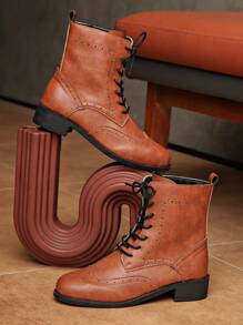 Fall/Winter Women's Fashion Vintage Stamping Floral Patchwork Lace-Up Comfortable Ankle Boots, Ideal For Holidays Party, Must-Have For Christmas And Festive Occasions,Boots For Women