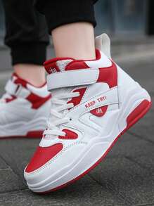 Teenage High-Top White Leather Shoes, Spring/Autumn Korean Style Simple Fashion Low-Top Lace-Up Athletic Shoes, Classic Low-Top Casual Skateboarding Shoes - Red and White - View 4