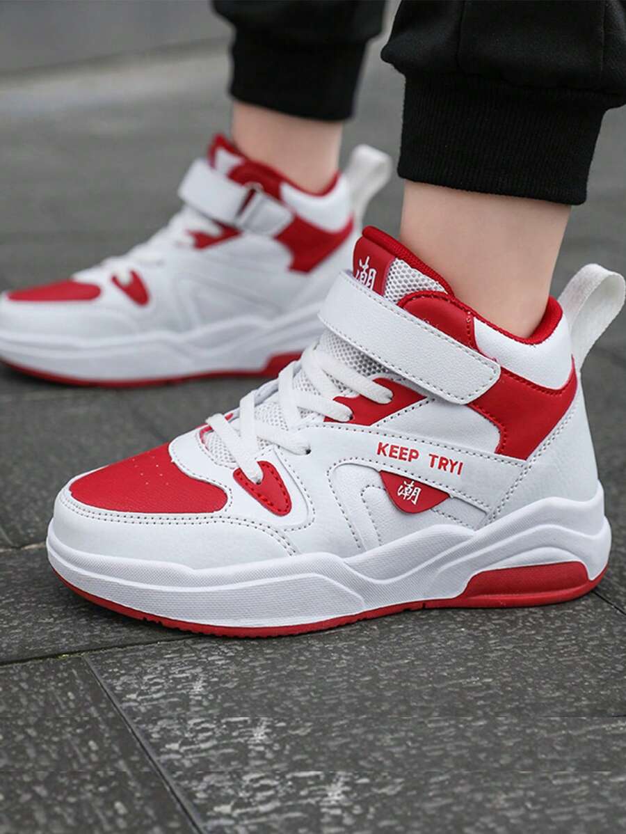 Teenage High-Top White Leather Shoes, Spring/Autumn Korean Style Simple Fashion Low-Top Lace-Up Athletic Shoes, Classic Low-Top Casual Skateboarding Shoes - Red and White - View 1