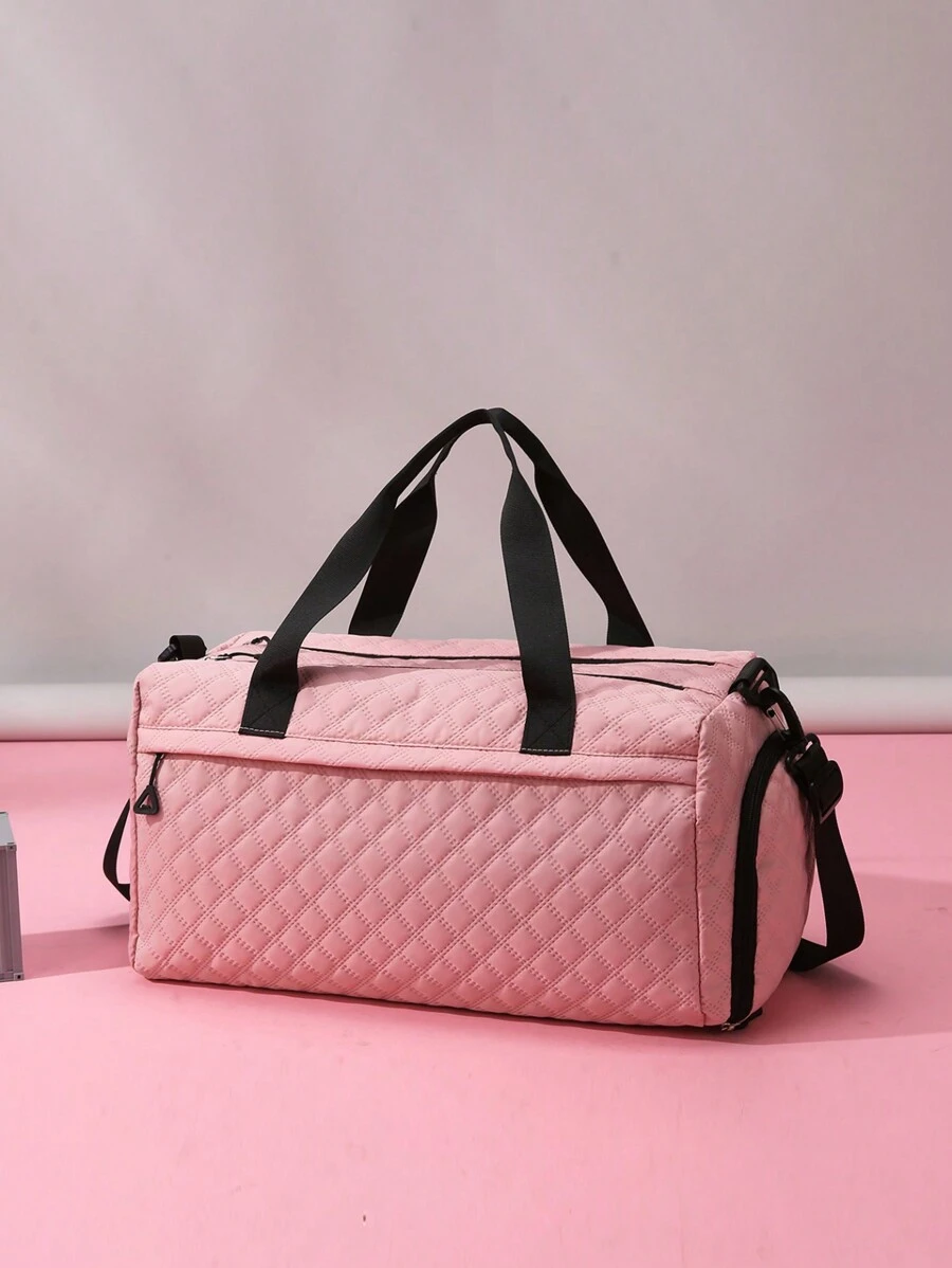 Women's Rhombus Pattern Large Capacity Travel Bag, Able To Fit CarryOn