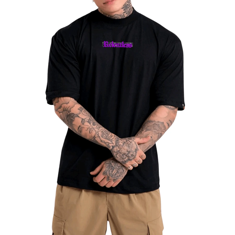 Men's Oversized T-Shirt Streetwear Wide Shirt - 黑色 - 查看 1