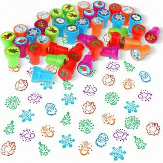 Christmas Decoration 20pcs Vibrant Christmas Craft Stamps Set - Self-Inking, Perfect For Holiday Cards & Gifts, Ideal Party Favors & Goody Bags