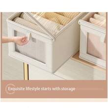 大号收纳篮 | 结实耐用的布艺衣柜收纳盒，带透明窗口，可折叠带盖，米色/灰色装饰，家居装饰，收纳整理，适用于连衣裙、裤子、鞋子、牛仔裤、靴子、裙子等。 - 多色 - 查看 5