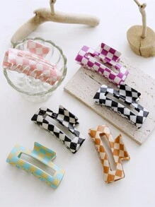 Women's Elegant Black And White Check Hair Claw Retro Rectangular Acrylic Hair Clip Girls Colored Checkerboard Mesh Hair Accessories Hair Claw Hair Clip - Multicolor - View 3