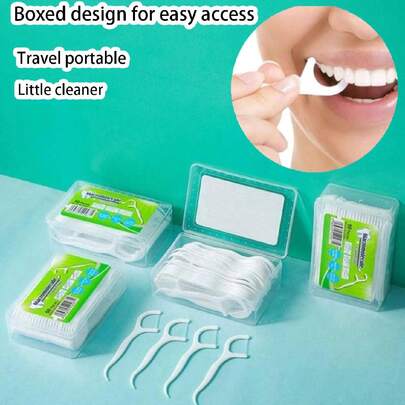 500-50pcs Dental Floss, Fine Floss, Toothpicks, Dental Floss Holder, Portable Floss Sticks, Convenient For Daily Oral Hygiene, Deep Cleaning, Essential For Everyday Life, Suitable For Living Room, Bedroom, Bathroom Decor, Travel, Wedding, Party, Birthday Gifts For Men, Mom, Dad, Friends, New Year, Accessory, Fun Gift