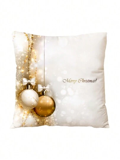 1pc Christmas Digital Printing Colorful Ball Pattern Throw Pillow Cover For Bedroom, Living Room, Sofa, Nursery, Study, Table, Chair, Home Decor, Short Plush Fabric, Pillow Insert Not Included