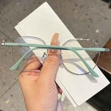 复古圆框无度数眼镜，简约设计，适合日常佩戴，透明眼镜配件，女士眼镜配件 - 綠色 - 查看 2