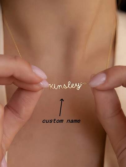 1pc Gold Silver Rose Gold Personalized Name Necklace By Caitlin Minimalist Delicate Layered Necklace Delicate Name Charm Jewelry New Mom Gift Gold Stylish, Fall Fashion, Vintage, Unisex, Simple, Casual, Hipster, Goth, Punk Custom, Personalized, Unique Ideal Gifts For Her Her, Boyfriend, Girlfriend, Dad, Mom, Family, Friends, Pets, Son, Daughter, Grandparents For Valentine's Day, For Mother's Day, For Birthdays, For Graduation, For Father's Day, For Weddings, For Daily Wear, For Party, For Prom, Customized Fashion Word Necklaces, Chic Autumn, New Year Glamour