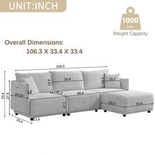 106" Multi-Module Combination Style Sofa For Living Room, Bedroom And Other Lounge Spaces, Modern Minimalist Corduroy Combination Sofa With 2 Comfort Cushions With USB And C Charging Ports, Beige