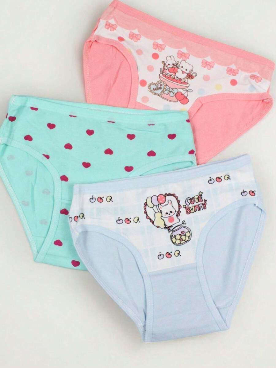 Conjunto de 3 Calzones de algodón para niña, diversos estampados Kawaii, multicolor tonos pastel, suaves y super cómodos. - Multicolor - Ver 1