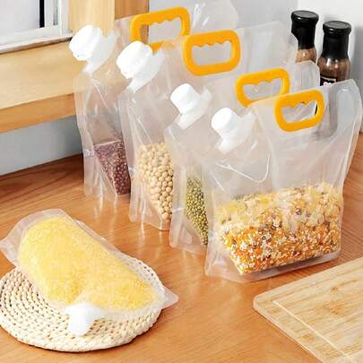 10pcs/5pcs透明食品储存密封袋厨房防潮防虫保鲜袋便携真空密封袋杂粮密封袋