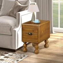 Solid Wood End Table, Rectangle 23.6 Inch Narrow Side Table With Drawer, Vintage Bedside Table Nightstand For Small Spaces, Living Room, Bedroom, Easy Assembly, Antique Brown