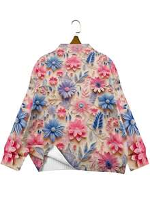 Maglione da donna casual, con collo rotondo, manica lunga, fantasia floreale, imbottitura termica, adatto per l'autunno/inverno