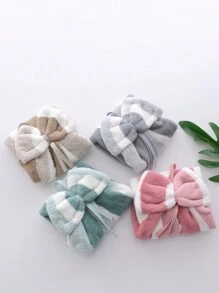 1pc Coral Fleece Stripe Bow Hand Towel, Soft & Absorbent, With Hanging Loop - Suitable For Hand Drying, Makeup Removal & More,School,Back To School,Travel,Travel Essentials,Home Essentials,Towel,Skin Care