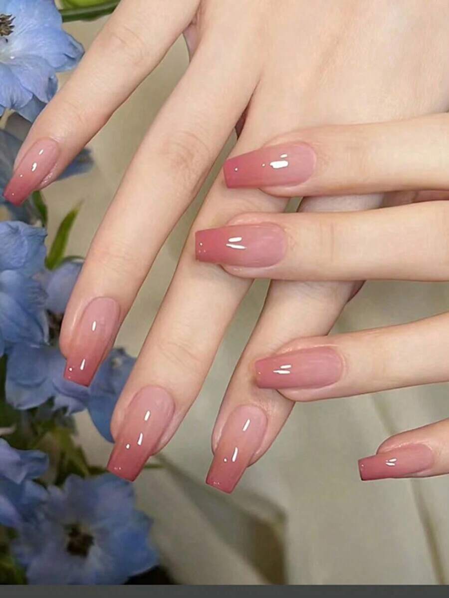 Bộ 24 móng tay vuông dài vừa, màu đào ombre, phủ toàn bộ, có thể tháo rời, dành cho nữ, thích hợp cho tiệc tùng, dạ hội và sử dụng hàng ngày, dụng cụ làm móng tay - Nhiều màu - Xem 1