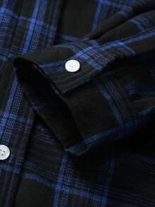Men's Front Button Closure Long Sleeve Plaid Casual Shirt, Fall - Blue - View 5