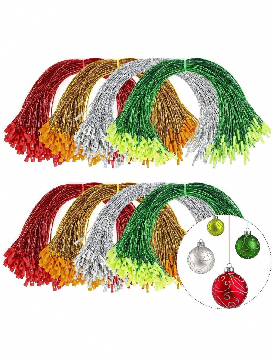 50/100 piezas Colgador de adornos navideños, cuerda metálica con brillo, anclajes para adornos, ganchos para adornos de árbol de Navidad, decoraciones navideñas - Multicolor - Ver 1