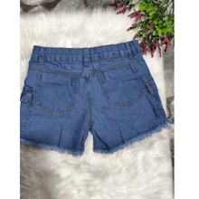 Children's Cargo Shorts With Pockets On The Sides Adjustable Youth Blogger Girl - Light Wash - View 3