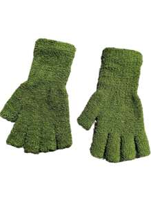 Luvas sem dedos extra longas de lã coral de cor sólida, luvas de malha quentes de meio dedo para homens e mulheres, outono/inverno