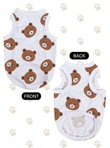 2pcs/Set Little Bear Printed Polyester Flea And Shedding Reduction Insulated Breathable Vest Suitable For Indoor And Outdoor Cats And Dogs