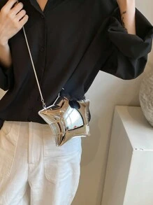 Túi xách Acrylic trơn màu tối giản có dây đeo vai và đeo chéo hình ngôi sao dành cho nữ - Bạc - Xem 4