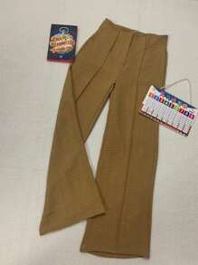 Straight Leg Wide Leg Trousers In High Waist Linen 001200-2 - 薑色 - 查看 1