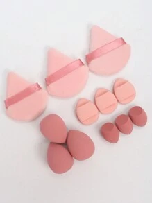 12pcs All-Purpose Makeup Sponges Set Consisting Of 3 Triangular Powder Puffs, 3 Mini Air Cushion Powder Puffs, 3 Water Drop Shaped Makeup Sponge, And 3 Mini Makeup Sponge. Suitable For Liquid Foundation, Powder Foundation, And Concealer Cream. Suitable For All Skin Types. - Multicolor - View 2