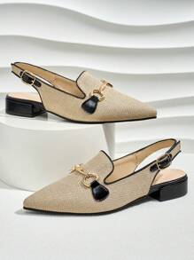 New Square Toe Gold Buckle Slip-On Breathable Linen Casual & Fashionable Flat Loafers For Women