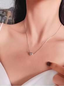 1pc S925 Sterling Silver Minimalist Small Ball Pendant Necklace For Women, Adjustable Length Cute Ball Bead Choker Necklace, Dainty Jewelry For Daily Wear, Girlfriend Gifts, Anniversary, Holiday. Random White, Red, Black Packaging Boxes. - Silver - View 4