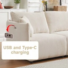 106" Multi-Module Combination Style Sofa For Living Room, Bedroom And Other Lounge Spaces, Modern Minimalist Corduroy Combination Sofa With 2 Comfort Cushions With USB And C Charging Ports, Beige