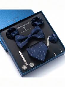 AlanKing 1set Orange Necktie, Pocket Square, Cufflinks, Boutonniere Suit For Men, Wedding Party Formal Gift Box Christmas