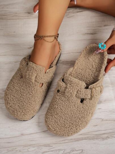 Nuovi pantofole di moda da donna in morbido pile con fibbia singola, comode per l'interno/esterno, le vacanze, il casual, versatili sandali piatti