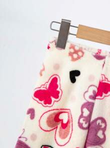 2 件套少女法兰绒睡衣套装，心形和蝴蝶结设计，保暖厚内衣家居服套装，适合女孩，秋冬季 - 彩色 - 查看 10