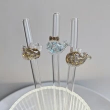 1 bộ ống hút thủy tinh trang trí thiết kế đẹp mắt, ống hút thủy tinh tái sử dụng đựng nước ép, đồ uống lạnh, sữa và đồ dùng tiệc tùng làm quà tặng Giáng sinh - phong cách 1 - Xem 3