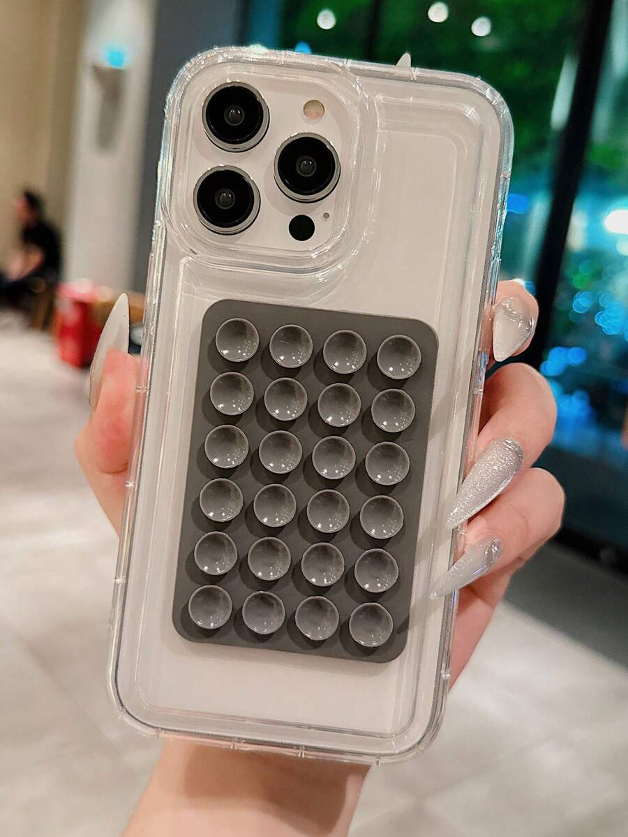 2pcs Air Cushion Anti-Knock Transparent Material + Rose Red Jelly Cup Holder Phone Case Compatible With IPhone 15 Pro Max/15 Pro/15/14 Pro Max/14 Pro/14/13 Pro/13/12/11, XR, Galaxy A14/A12/A15/A32/A33/A24/A50/A53/S20/S21/S22/S23/S24/S24+/S25 Waterproof Shockproof Anti-Fall Scratch Resistant - Dark Grey - View 1