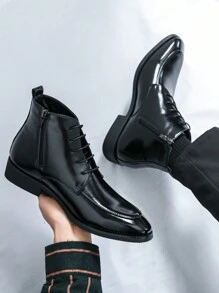 Męskie wysokie botki do kostki, czarne formalne buty typu derby z bocznym zamkiem błyskawicznym, sznurowane, modne wysokie botki do kostki, buty typu oksford na jesień/zimę, odpowiednie do biznesu, formalnego stroju, wesel i bankietów