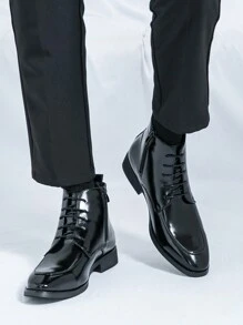 Męskie wysokie botki do kostki, czarne formalne buty typu derby z bocznym zamkiem błyskawicznym, sznurowane, modne wysokie botki do kostki, buty typu oksford na jesień/zimę, odpowiednie do biznesu, formalnego stroju, wesel i bankietów