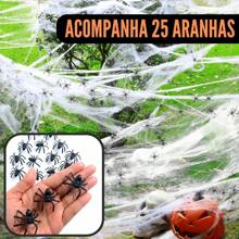 Teia De Aranha Artificial Branca + 25 Mini Aranha Decoração Enfeite Jardim Halloween - TEIA DE ARANHA + 25 MINI ARANHA - Visão 3