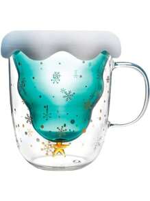 Christmas Tree Mug, Glass Xmas Coffee Mug Tea Cup, Double-Wall Insulated Glasses Drinking Cups For Home Decor With Lid - Multicolor - View 3